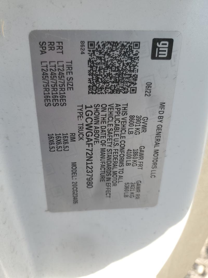 1GCWGAF72N1237980 - 2022 CHEVROLET EXPRESS WHITE photo 13