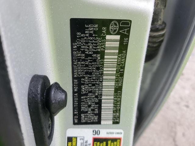 2T1BURHE4KC192713 - 2019 TOYOTA COROLLA L SILVER photo 13