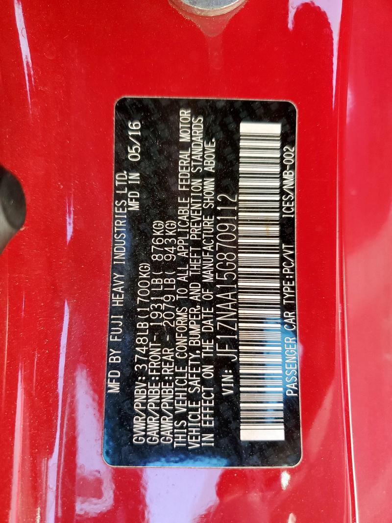 JF1ZNAA15G8709112 - 2016 TOYOTA SCION FR-S წითელი ფოტო 12