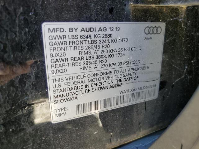 WA1LXAF74LD003316 - 2020 AUDI Q7 PREMIUM PLUS BLACK photo 12