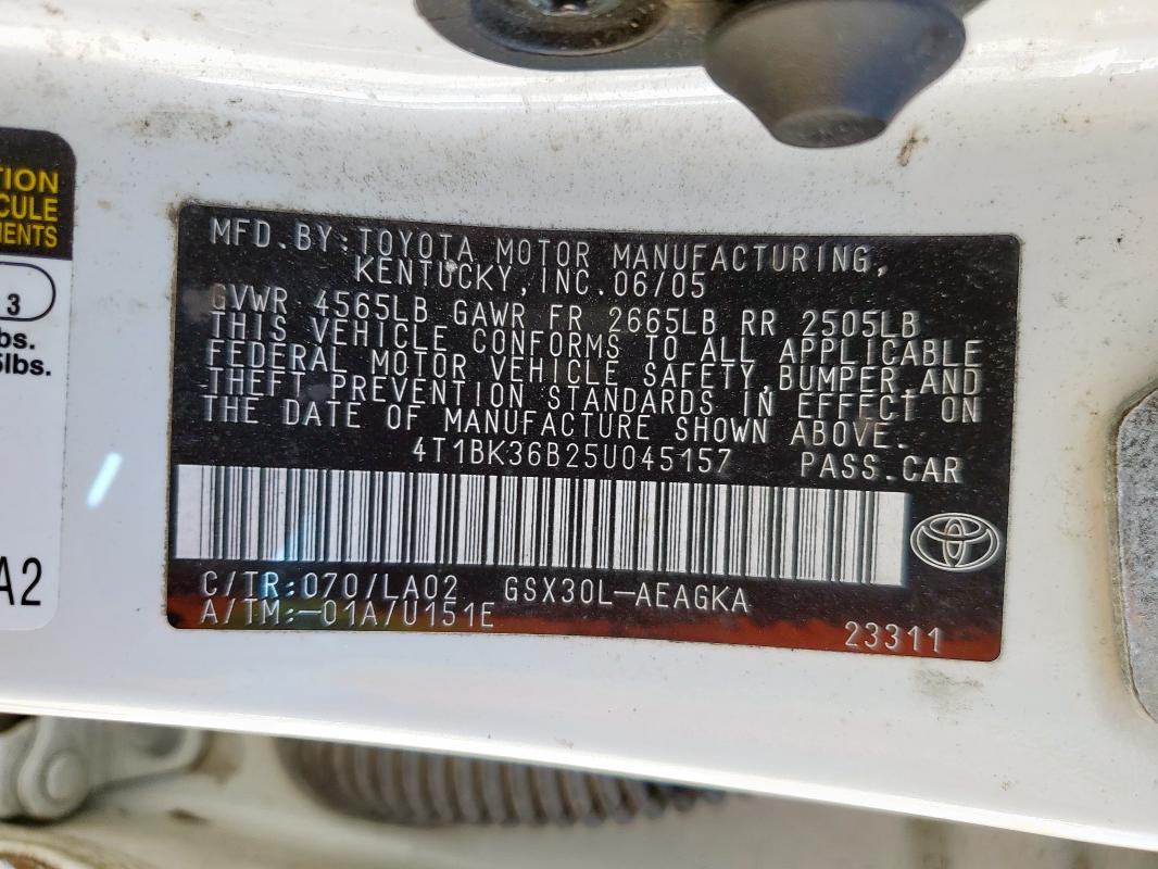 4T1BK36B25U045157 - 2005 TOYOTA AVALON XL 白色 照片 12