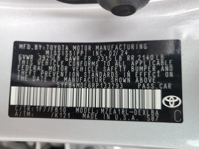 5YFB4MDE6RP133293 - 2024 TOYOTA COROLLA LE SILVER photo 12