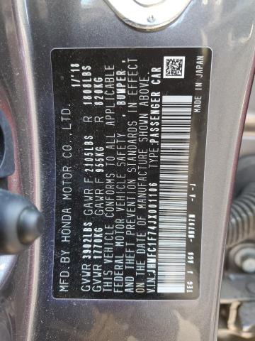 JHMFC1F74JX001106 - 2018 HONDA CIVIC EXL GRAY photo 13