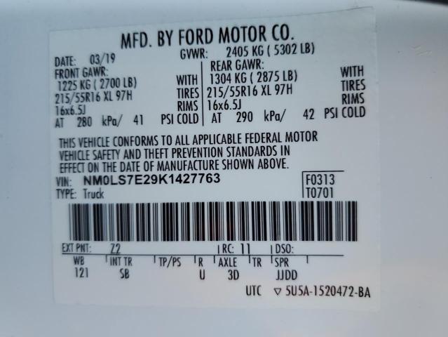 NM0LS7E29K1427763 - 2019 FORD TRANSIT CO XL WHITE photo 13