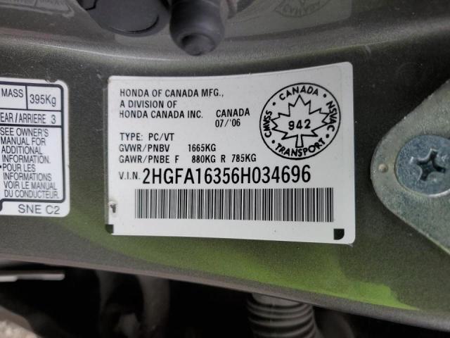 2HGFA16356H034696 - 2006 HONDA CIVIC DX VP GRAY photo 12