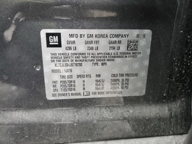 KL7CJLSB4JB718700 - 2018 CHEVROLET TRAX 1LT GRAY photo 12