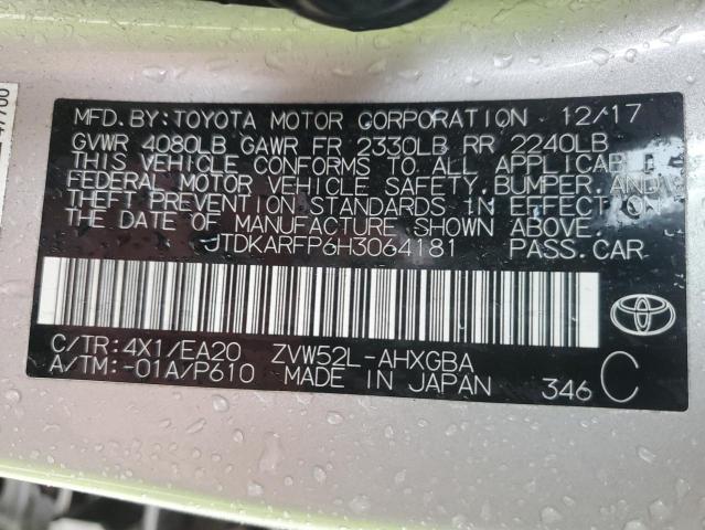 JTDKARFP6H3064181 - 2017 TOYOTA PRIUS PRIM ვერცხლისფერი ფოტო 12