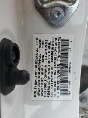 19XFC2F72JE021197 - 2018 HONDA CIVIC EX WHITE photo 12