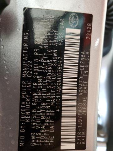 4T1C11AKXNU666942 - 2022 TOYOTA CAMRY LE SILVER photo 12