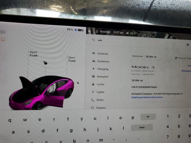 5YJ3E1EB5NF114941 - 2022 TESLA MODEL 3 Կապույտ լուսանկար 9