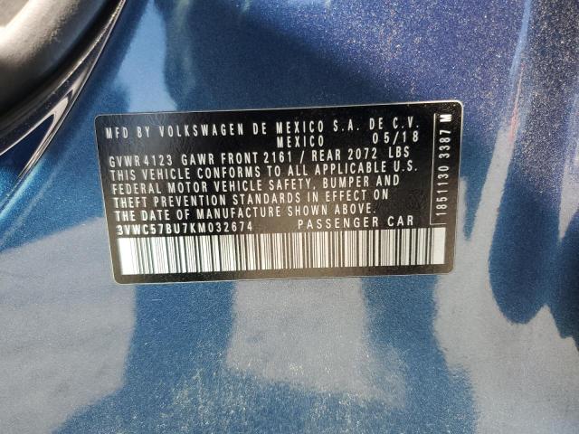 3VWC57BU7KM032674 - 2019 VOLKSWAGEN JETTA S BLUE photo 12