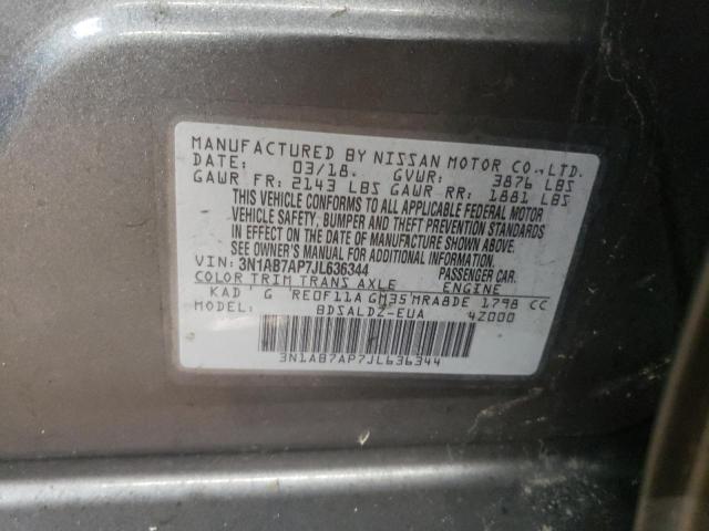 3N1AB7AP7JL636344 - 2018 NISSAN SENTRA S GRAY photo 12