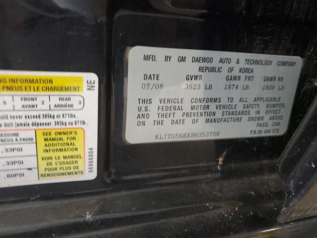 KL1TG56EX9B353766 - 2009 CHEVROLET AVEO LT BLACK photo 12