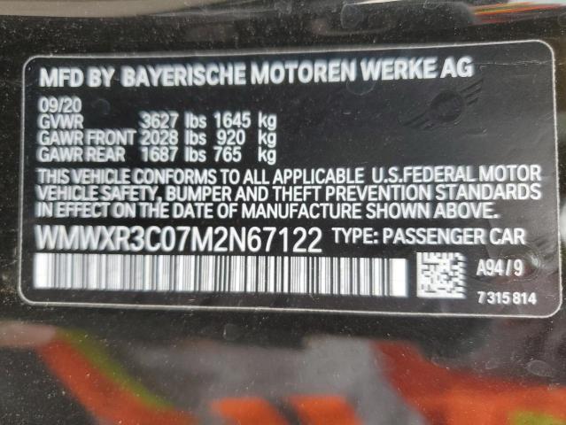 WMWXR3C07M2N67122 - 2021 MINI COOPER BLACK photo 12