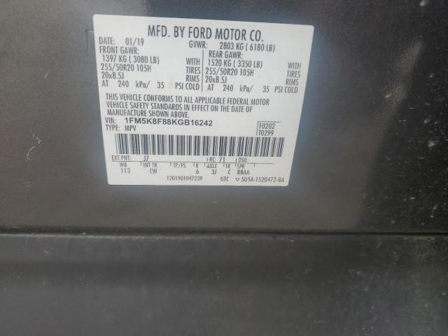 1FM5K8F88KGB16242 - 2019 FORD EXPLORER LIMITED Чорний фото 13