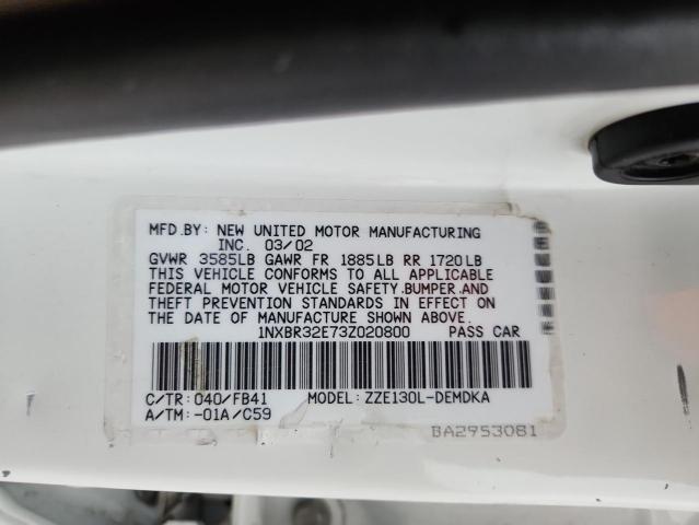 1NXBR32E73Z020800 - 2003 TOYOTA COROLLA CE 白色 照片 12