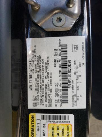 3FA6P0LU0KR200390 - 2019 FORD FUSION SE Черный фото 12
