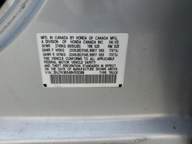 2HJYK16546H511099 - 2006 HONDA RIDGELINE RTL SILVER photo 13