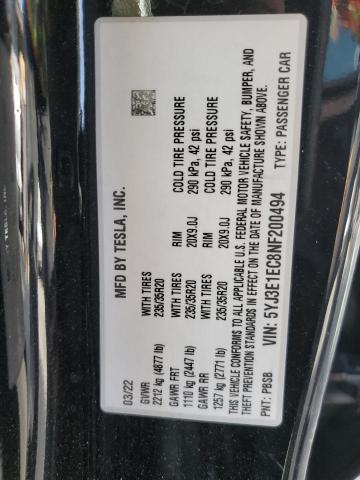 5YJ3E1EC8NF200494 - 2022 TESLA MODEL 3 BLACK photo 13