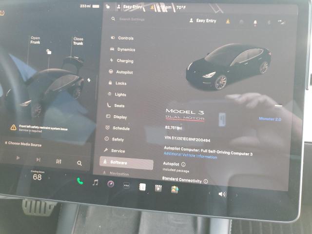 5YJ3E1EC8NF200494 - 2022 TESLA MODEL 3 BLACK photo 9