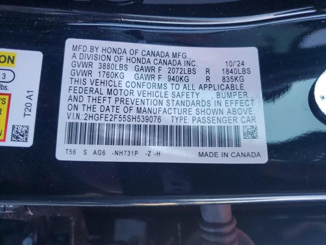 2HGFE2F55SH539076 - 2025 HONDA CIVIC SPORT BLACK photo 13