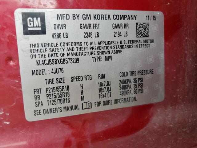 KL4CJBSBXGB573209 - 2016 BUICK ENCORE CONVENIENCE 红色 照片 13