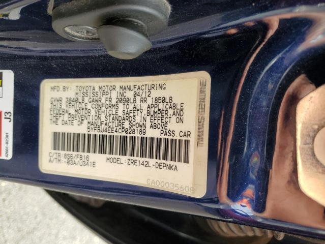 5YFBU4EE4CP028189 - 2012 TOYOTA COROLLA BASE Blau Foto 12