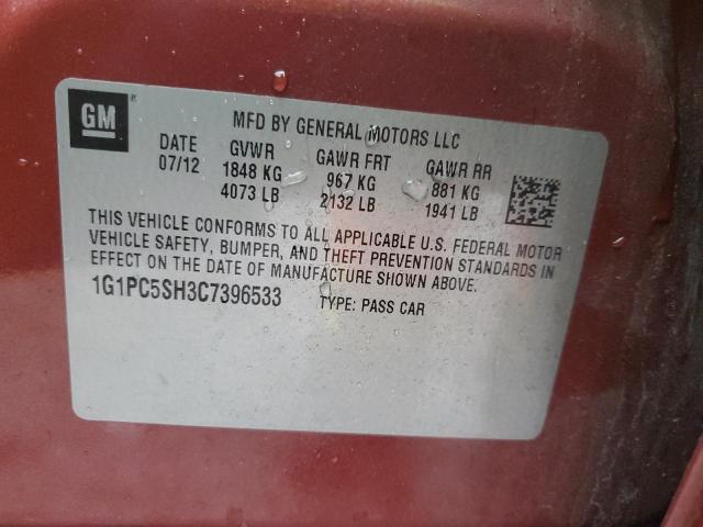 1G1PC5SH3C7396533 - 2012 CHEVROLET CRUZE LS ბურგუნდია ფოტო 12