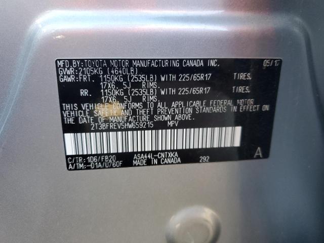 2T3BFREV5HW659215 - 2017 TOYOTA RAV4 LE SILVER photo 13