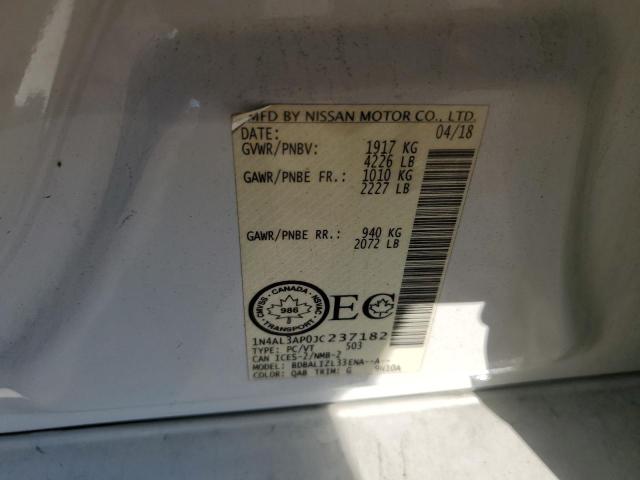 1N4AL3AP0JC237182 - 2018 NISSAN ALTIMA 2.5 Ақ фото 12