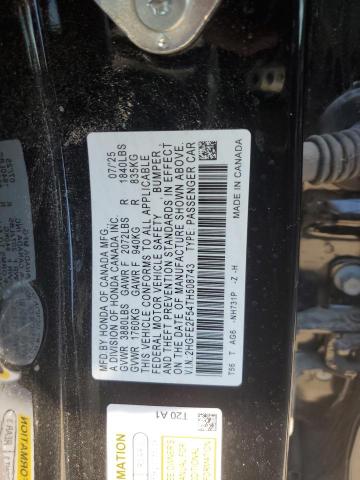 2HGFE2F54TH508743 - 2026 HONDA CIVIC SPORT BLACK photo 12