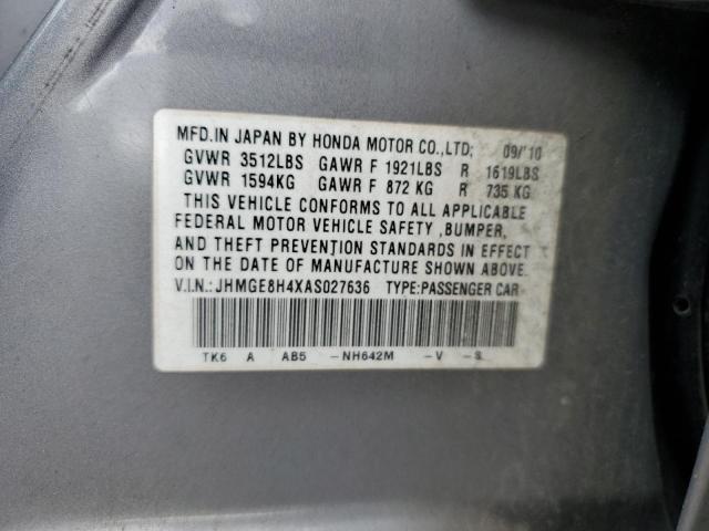 JHMGE8H4XAS027636 - 2010 HONDA FIT SPORT SILVER photo 12