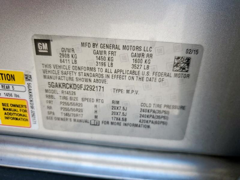 5GAKRCKD9FJ292171 - 2015 BUICK ENCLAVE 银色 照片 13