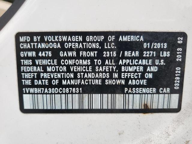 1VWBH7A30DC087631 - 2013 VOLKSWAGEN PASSAT SE WHITE photo 12