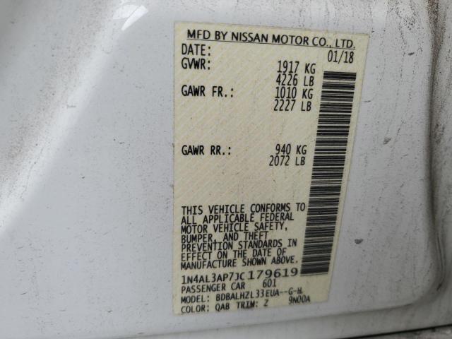 1N4AL3AP7JC179619 - 2018 NISSAN ALTIMA 2.5 WHITE photo 12