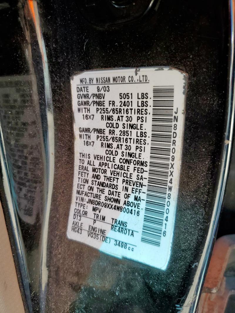 JN8DR09XX4W800416 - 2004 NISSAN PATHFINDER LE BLACK photo 12