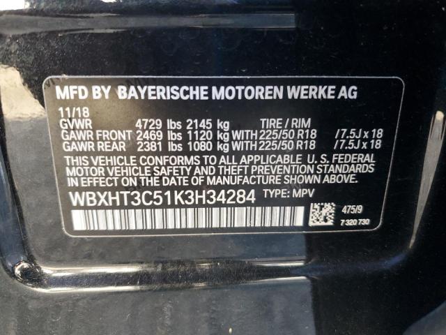 WBXHT3C51K3H34284 - 2019 BMW X1 XDRIVE28I შავი ფოტო 14