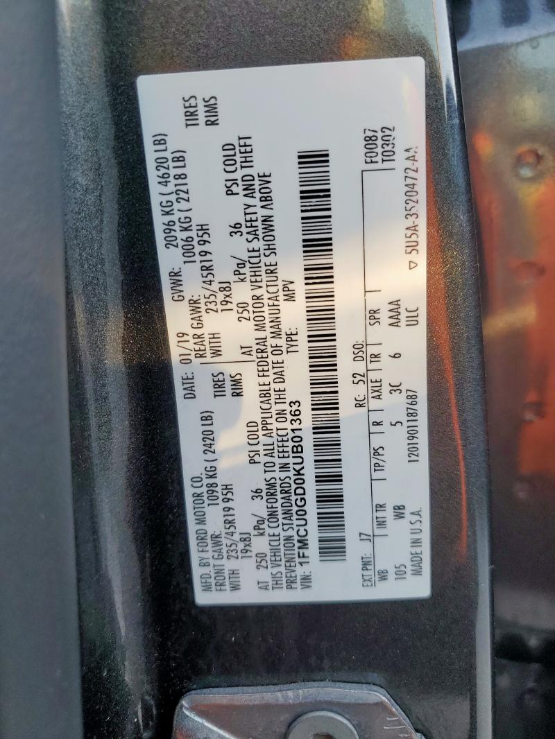 1FMCU0GD0KUB01363 - 2019 FORD ESCAPE SE ნაცრისფერი ფოტო 12