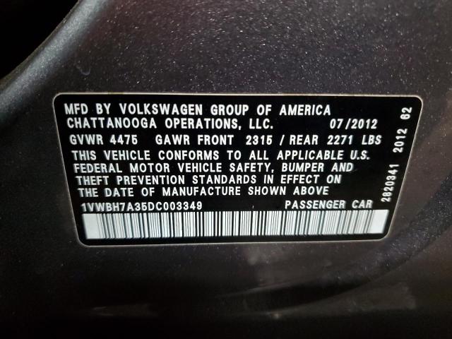 1VWBH7A35DC003349 - 2013 VOLKSWAGEN PASSAT SE 灰色 照片 12
