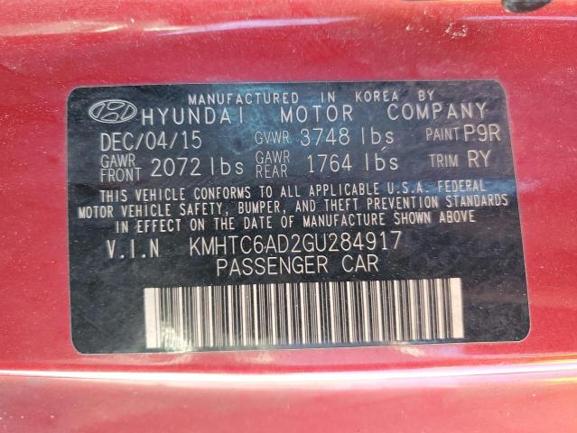 KMHTC6AD2GU284917 - 2016 HYUNDAI VELOSTER RED photo 12