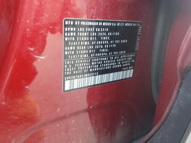 3VV2B7AX5JM029713 - 2018 VOLKSWAGEN TIGUAN SE წითელი ფოტო 12