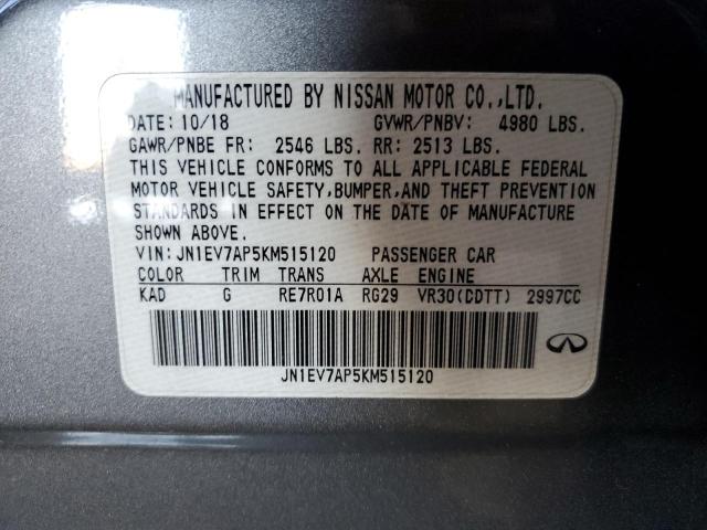 JN1EV7AP5KM515120 - 2019 INFINITI Q50 LUXE GRAY photo 12