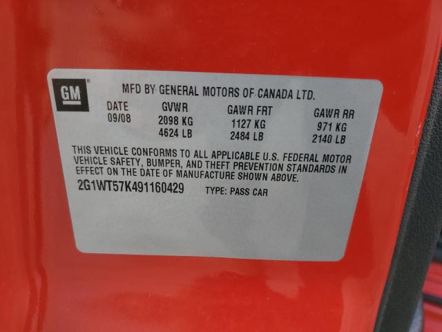 2G1WT57K491160429 - 2009 CHEVROLET IMPALA 1LT 红色 照片 12