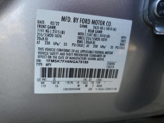 1FMSK7FH6NGA79189 - 2022 FORD EXPLORER LIMITED SILVER photo 13
