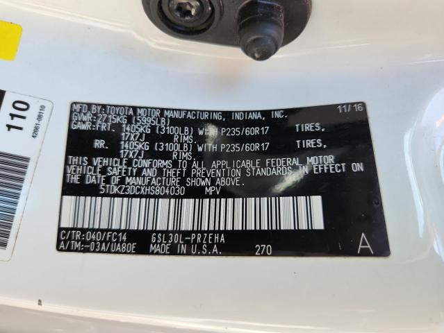 5TDKZ3DCXHS804030 - 2017 TOYOTA SIENNA LE 白色 照片 14