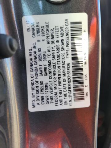 2HGFB2F82CH597926 - 2012 HONDA CIVIC EX GRAY photo 12