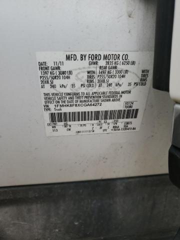 1FMHK8F8XCGA64272 - 2012 FORD EXPLORER LIMITED WHITE photo 14