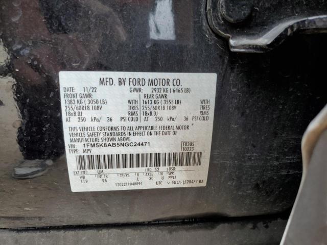 1FM5K8AB5NGC24471 - 2022 FORD EXPLORER POLICE INTERCEPTOR შავი ფოტო 14