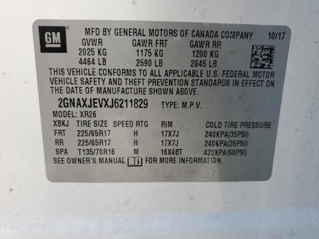 2GNAXJEVXJ6211829 - 2018 CHEVROLET EQUINOX LT 白色 照片 12