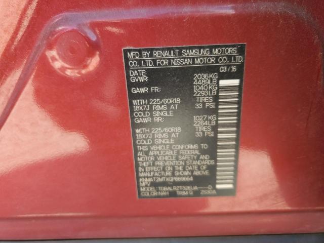 KNMAT2MTXGP669664 - 2016 NISSAN ROGUE S წითელი ფოტო 14